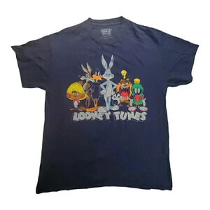Warner Bros. Looney Tunes Black Graphic Tee with Colorful Character Print